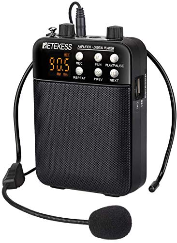 Retekess TR619 Amplificador de Voz Portátil con Micrófono con Cable, Batería de 1500 mAh, Grabación, Unidad USB Compatible, Tarjeta TF, Entrada AUX, Radio FM, para Enseñanza, Promoción, Conferencia