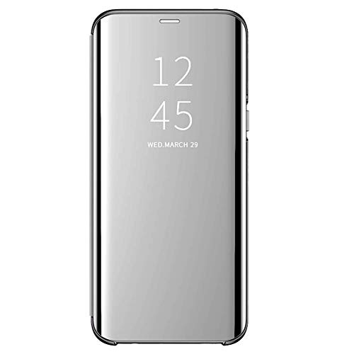 Riyeri Funda para Samsung Galaxy S10 Plus Suave + Duro Carcasa Espejo Mirror Flip Caso Ultra Delgada Shock Caja del Galaxie S10 Plus Teléfono Translucent Window View (Samsung Galaxy S10+, Plata)