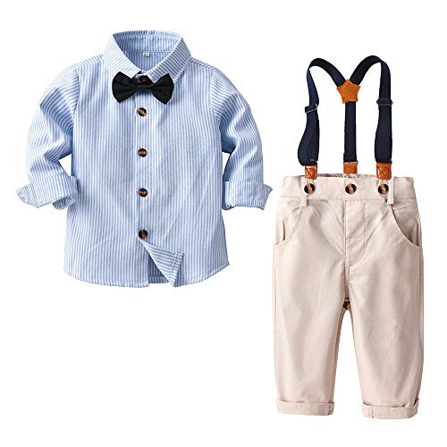 Ropa de Invierno para NiñOs PequeñOs Conjunto de Traje de NiñO PequeñO Tops Azul Cielo + Pantalones con Tirantes + Pajarita 12-18 Meses