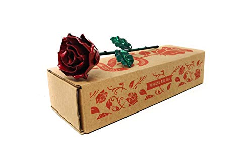 Rosa Eterna de Hierro Forjado Roja y Verde - Forjada a Mano Rosa Eterna de Hierro Forjado Roja y Verde - Forjada a Mano