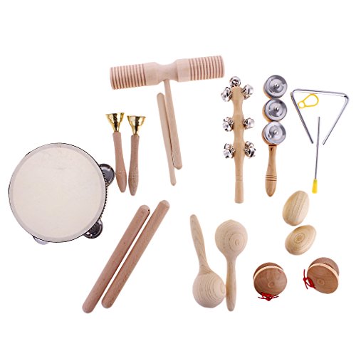 Set de 10 Piezas Juguete de Instrumentos de Percusión Ritmo Handbell de Marioneta Campana de Pandereta para Bebé