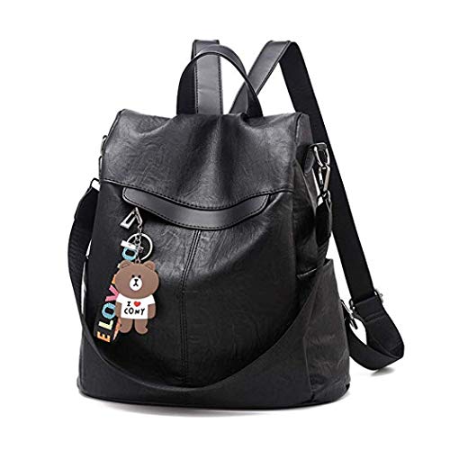 shepretty Mochila Cuero antirrobo Impermeable para Mujer,0298PU,Negro