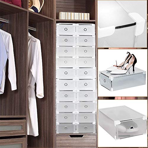 Shioucy - 20 cajas para zapatos - Apilables - Cajas transparentes de plástico resistente para zapatos de hombres y mujeres - Medidas 31 x 20 x 11 cm - Cajas organizadoras apilables