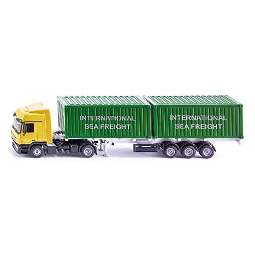siku 3921 Camión con contenedor, Incl. 2 contenedores, Longitud del remolque ajustable, 1:50, Metal/Plástico, Amarillo/Verde
