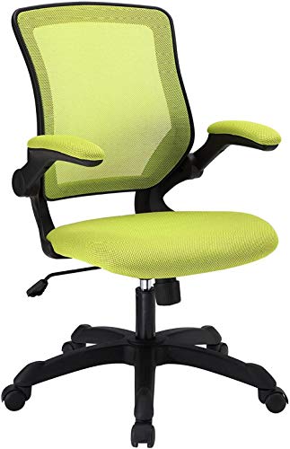 Silla de Oficina con Respaldo de Malla y Asiento de Vinilo Verde con Brazos abatibles - Escritorio ergonómico y Silla para computadora