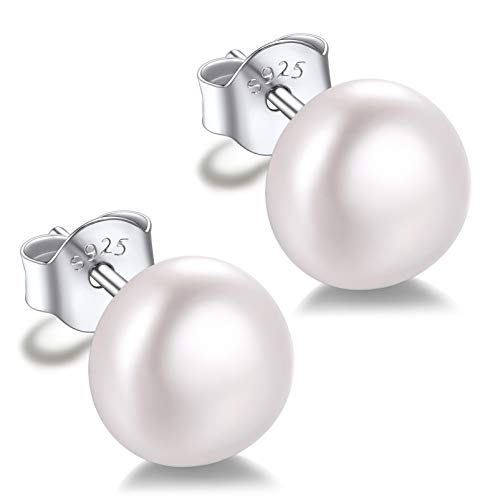 Silvora 8MM Perlas Rosa Semiplanas Pendientes de plata con perlas agua dulce Pendientes mujer hipoalergenico Gratis caja de regalo Silvora 8MM Perlas Rosa Semiplanas Pendientes de plata con perlas agua dulce Pendientes mujer hipoalergenico Gratis caja de regalo