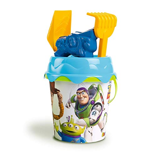Simba- Cubo de Playa Toy Story con Pala, rastrillo, Molde y tamiz, 17 cm, Multicolor (862105)