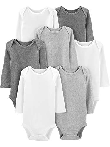 Simple Joys by Carter's 7-Pack Long-Sleeve Bodysuit Undershirts, White/Light Medium Heather Grey, 3-6 Meses