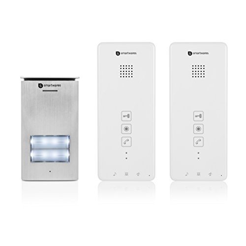 Smartwares DIC-21122 Portero electrónico, audio bidireccional, instalación sencilla de 2 cables, 52 melodías, pulsador de timbre iluminado, unidad para exteriores resistente al agua, kit 2 viviendas Smartwares DIC-21122 Portero electrónico, audio bidireccional, instalación sencilla de 2 cables, 52 melodías, pulsador de timbre iluminado, unidad para exteriores resistente al agua, kit 2 viviendas