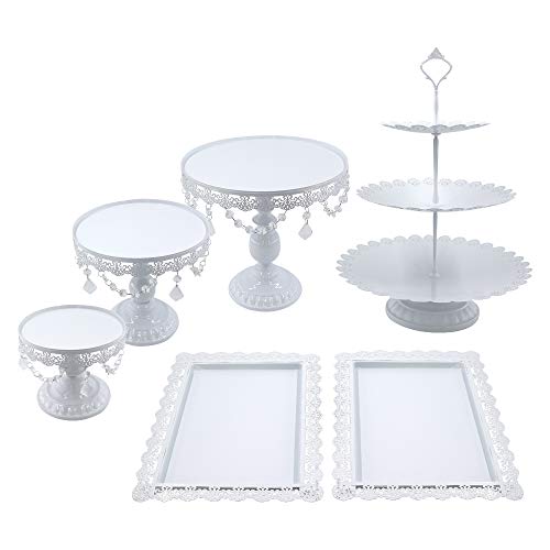 Snowtaros - 6 soportes redondos para tartas de metal con perlas de cristal, 3 niveles, soporte para cupcakes, estilo vintage, para fiestas, bodas Snowtaros - 6 soportes redondos para tartas de metal con perlas de cristal, 3 niveles, soporte para cupcakes, estilo vintage, para fiestas, bodas
