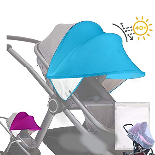 Sombrilla Carrito Bebe Universal Con Mosquitera Carro Bebe Universal - Sombrilla Carrito Bebe - Toldo Para Carrito/Silla De Paseo - Parasol Carrito Bebe (Azul)