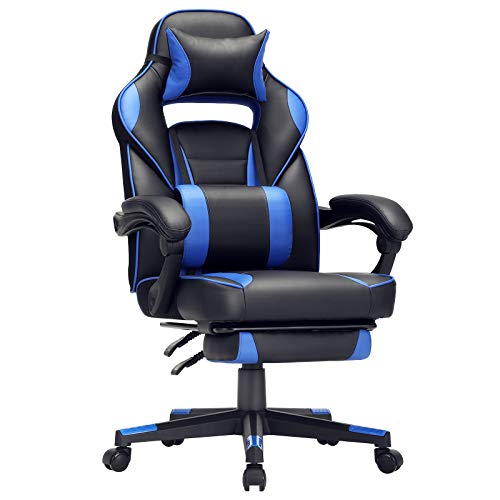 SONGMICS Silla de Oficina, Silla Racing Ergonómica, con Reposapiés Telescópico, Respaldo Ajustable, Reposacabezas y Soporte Lumbar, Capacidad de Carga de 150 kg, Negro y Azul OBG073B04 SONGMICS Silla de Oficina, Silla Racing Ergonómica, con Reposapiés Telescópico, Respaldo Ajustable, Reposacabezas y Soporte Lumbar, Capacidad de Carga de 150 kg, Negro y Azul OBG073B04