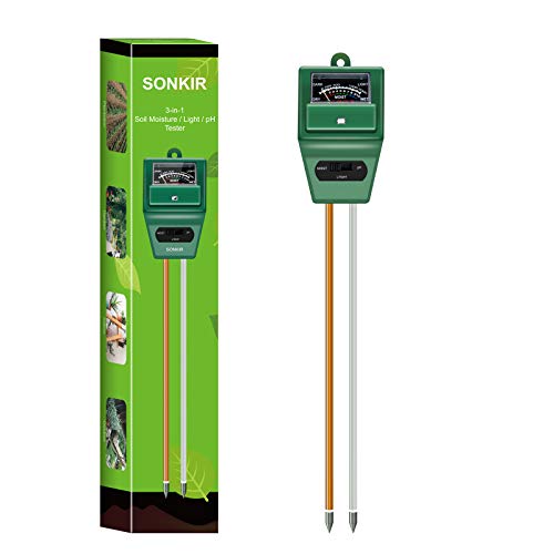 Sonkir Medidor de pH de Suelo, 3 en 1, medidor de Humedad/luz/pH del Suelo, Kits de Herramientas de jardinería para el Cuidado de Las Plantas, Ideal para jardín, césped, Granja (Verde)