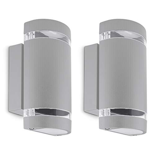 SSC-LUXon Sela Up Down - Juego de 2 lámparas de pared para exteriores (casquillo GU10, semicircular), color gris claro