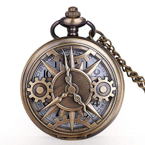 STEDMNY Reloj de Bolsillo Exquisito Reloj de Bolsillo de diseño de Rueda de Engranaje Half Hunter Reloj de Bolsillo de Cuarzo Vintage Collar Chian Hombres Mujeres Niños