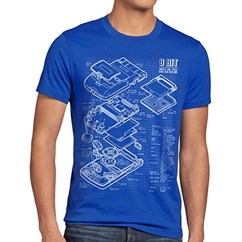 style3 8 bit Videoconsola Portátil Cianotipo Camiseta para Hombre T-Shirt, Talla:M, Color:Azul