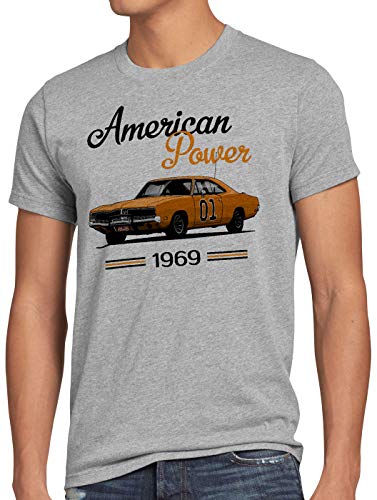 style3 American Power Camiseta para Hombre T-Shirt Charger General Lee Muscle Car, Talla:L, Color:Gris Brezo