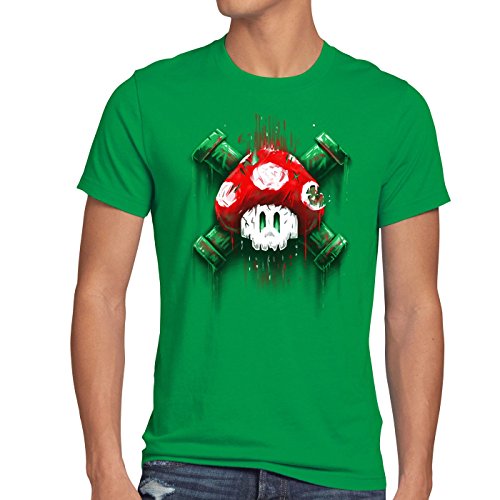 style3 Mario Calavera Camiseta para Hombre T-Shirt Videojuego Switch Super World, Talla:S, Color:Verde