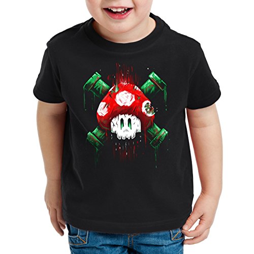 style3 Mario Calavera Camiseta para Niños T-Shirt Videojuego Switch Super World, Color:Negro, Talla:128