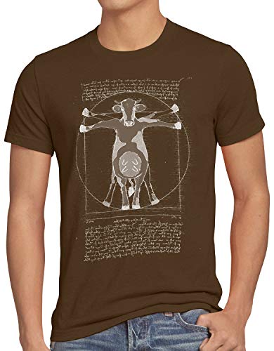 style3 Vaca de Vitruvio Camiseta para Hombre T-Shirt Vacuno Granja da Vinci Hombre, Talla:S, Color:Marrón