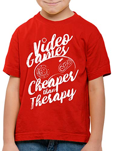 style3 Video Game Therapy Camiseta para Niños T-Shirt Gamer Classic Retro videoconsola Sonic Drive, Color:Rojo, Talla:140