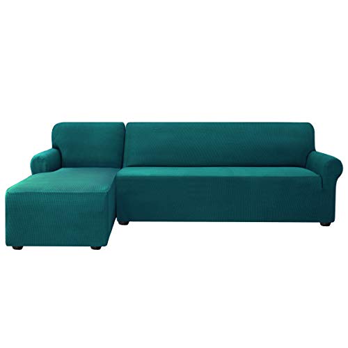 subrtex Funda Sofa Chaise Longue Brazo Izquierdo Elastica Protector para Sofa Chaise Longue Antimanchas Ajustable Lavable en Lavadora (Azul Verde)…