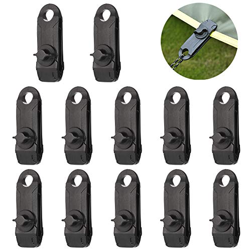 SUI-lim Windhager - 12 clips para lona, resistentes al viento, para tienda de campaña, para tensar y fijar tiendas de campaña, barcos, lonas, toldos y carteles publicitarios, color negro