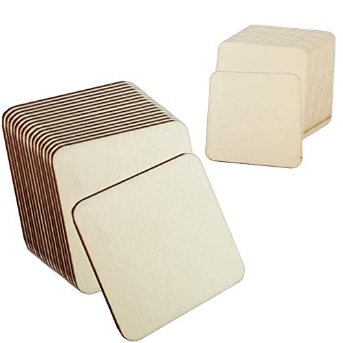 Sweieoni Discos Cuadrados Rebanadas 150 piezas madera en Blanco sin Terminar Cuadrados Rebanadas Cuadrados 2 Tamaños Piezas de Madera para Manualidades Posavasos Pintura (3 cm, 5 cm)