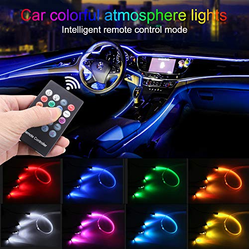 TABEN Luz de Ambiente para Coche RGB Control Remoto Lámpara de luz Decorativa Reparación de Bricolaje Tubo de Fibra óptica Flexible 8 Colores Iluminación Interior Luz de atmósfera 1W DC 12V 3m