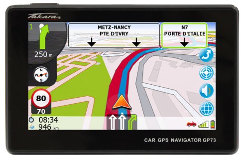 Takara GP73BCAV - Navegador GPS para coche (mapas de Europa Occidental, pantalla de 4,3", conexión USB), con un código promocional para activar la "tarjeta de la vida" (importado)