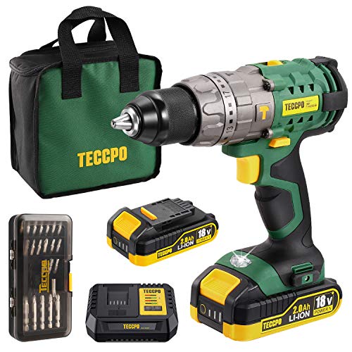 Taladro Percutor a Batería, TECCPO Taladro Atornillador 18V, Max Par 60 Nm, Cargador Rapido, 2x 2.0Ah Baterías, 30 Accesorios gratis, 2 Velociadades Ajustables, 21+3 Ajuste de par, Bolsa de transporte Taladro Percutor a Batería, TECCPO Taladro Atornillador 18V, Max Par 60 Nm, Cargador Rapido, 2x 2.0Ah Baterías, 30 Accesorios gratis, 2 Velociadades Ajustables, 21+3 Ajuste de par, Bolsa de transporte