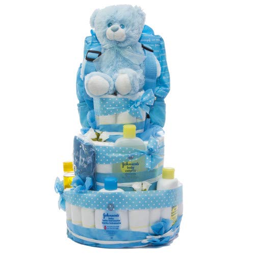 Tarta de pañales DODOT y Neceser Johnson's baby 3 pisos niño - Regalo original para recién nacido Tarta de pañales DODOT y Neceser Johnson's baby 3 pisos niño - Regalo original para recién nacido