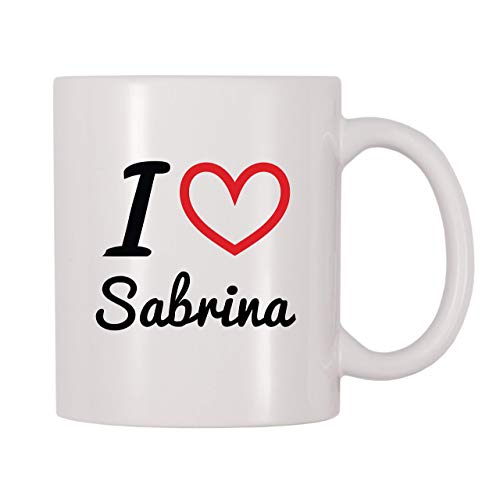 Taza de café con nombre personalizado de I Love Sabrina (11 oz)