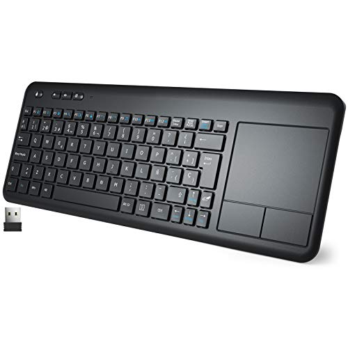 Teclado Táctil Inalámbrico, WisFox Teclado Inalámbrico Ultra Delgado de 2.4G con Trackpad Multitoque de Gran TamañoIncorporado para Smart TV HTPC Tableta PC Computadora Portátil Google Windows Android