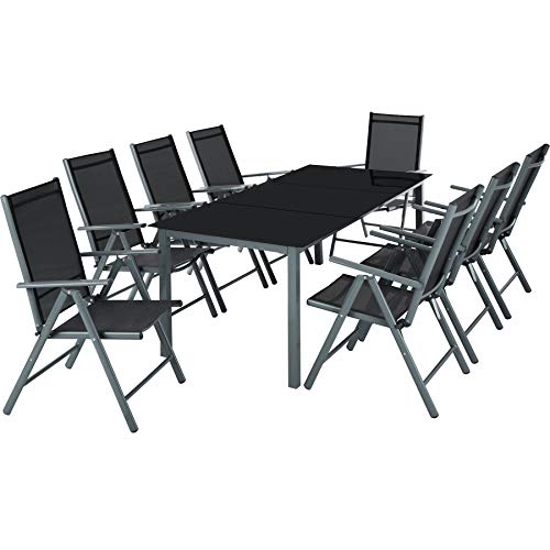 TecTake Aluminio Conjunto Muebles para Jardin 8+1 Silla Adjustable Mesa Cristal terraza (Gris Oscuro | No. 402164) TecTake Aluminio Conjunto Muebles para Jardin 8+1 Silla Adjustable Mesa Cristal terraza (Gris Oscuro | No. 402164)