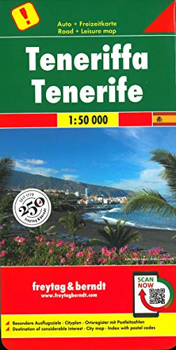 Tenerife, mapa de carreteras. Escala 1:50.000. Freytag & Berndt.: Besondere Ausflugsziele. Cityplan. Ortsregister mit Postleitzahlen: AK 0523 (Auto karte)