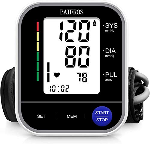 Tensiómetro de Brazo, BAIFROS Monitor de Presión Arterial Digital Automatico con Gran Pantalla LED, Deteccion de Irregular Arritmia, Brazalete 22-40cm, 2x120 Memoria y Recargable USB