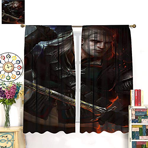 The Witcher 3 Geralt Wild Hunt Game Art - Cortina para sala de estar, 183 x 160 cm, el ambiente para dormir se vuelve negro para comedor, dormitorio