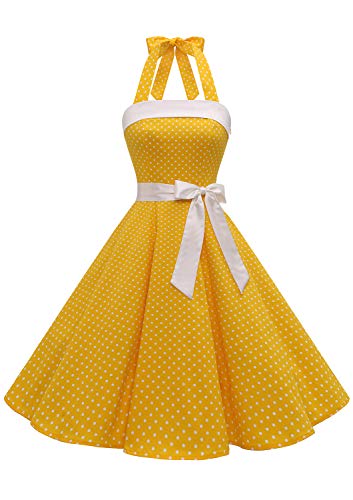 Timormode – Vestido de cóctel sexy, retro, vintage, para mujer, diseño de los años 40, 50 y 60, estilo Rockabilly, con escote B- Jaune Blanc S L