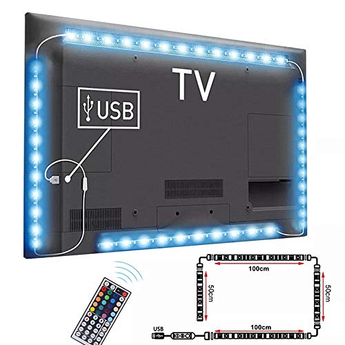 Tira LED TV 3M, AUA 5050 Tiras LED USB Impermeable con IR Control Remoto para HDTV/PC Monitor (46-70 Pulgada) - 2x50cm+2x100cm Kit Iluminación de fondo de TV, 20 Colores y 4 Modos, para Cine en Casa