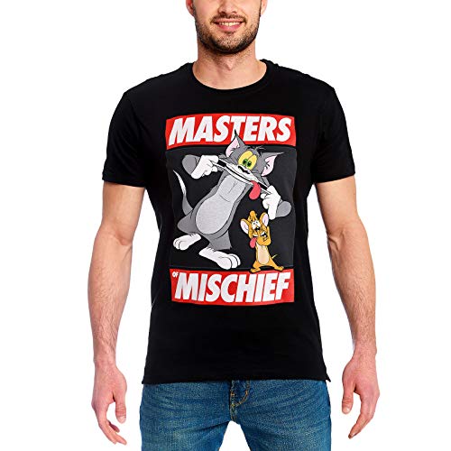 Tom and Jerry Camiseta Hombre Masters of Mischief Elbenwald Algodón Negro - XL
