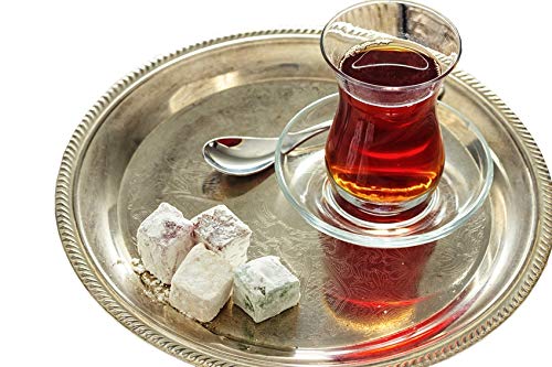 Topkapi - Juego de té turco de 18 piezas Ajda-Sultan, 6 vasos de té, 6 posavasos, 6 cucharillas de té, juego completo.