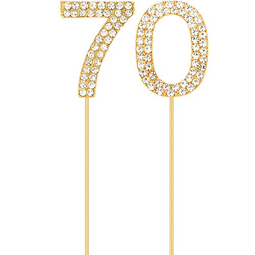 Topper de Tarta Dorado de 70 Adornos de Tarta de Cumpleaños con Cristal Diamantes de Imitación Accesorios de Tarta Decorativos para Fiesta de Cumpleaños de 70 Años o Aniversario