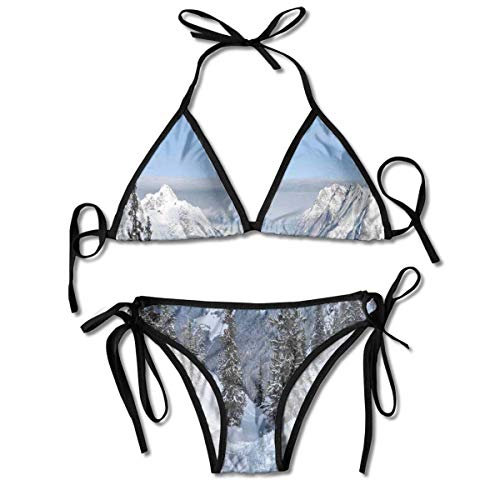 Trajes de baño de Bikini Paisaje Invernal épico con pinos nevados en Suiza Conjuntos de Bikini con Estampado de bosques Traje de baño de Playa Traje de baño