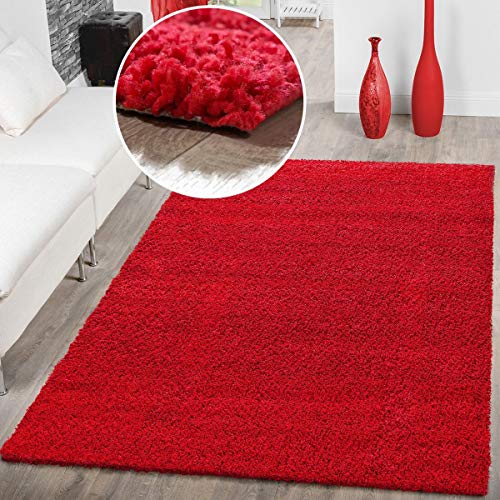 T&T Design Alfombra Shaggy Pelo Largo Moderna Monocolor En Rojo Precio Inmejorable, Größe:200x280 cm