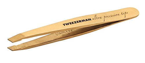 Tweezerman Studio Collection Ultra Precission - Mini pinzas con revestimiento de acero inoxidable TNT Gold con puntas biseladas