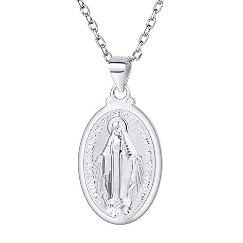 U7 Medallón Plata de Ley para Hombres Collares Cristianos de Santa María Bañado en Oro Blanco Joyería Moderna para Rezo Oración