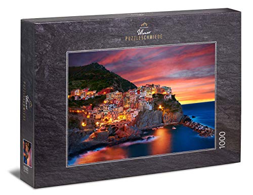 Ulmer Puzzleschmiede - Puzzle Manarola - Puzzle de 1000 Piezas - Cinque Terre, Riviera Italiana, al Atardecer