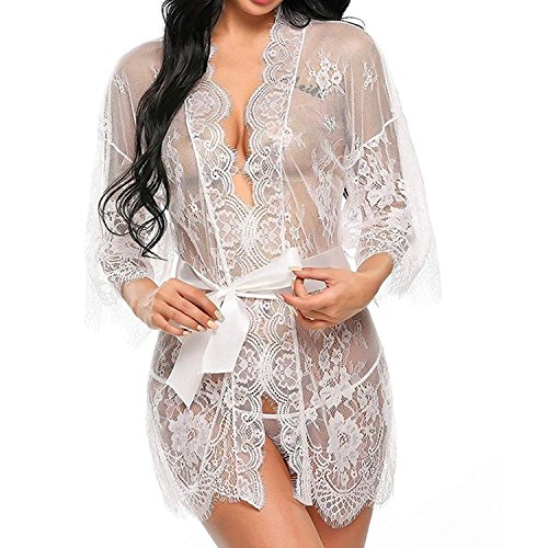 UMIPUBO Mujer Ropa de Dormir Conjunto Sexy Lingerie Transparente Lace Lenceria Erotica Babydoll Ropa Interior (Blanco, XL)