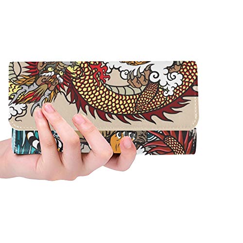 Único Custom Chinese Dragon Versus Tiger Paisaje Cascada Mujeres Trifold Monedero Monedero Largo Titular de la Tarjeta de Crédito Caso Bolso